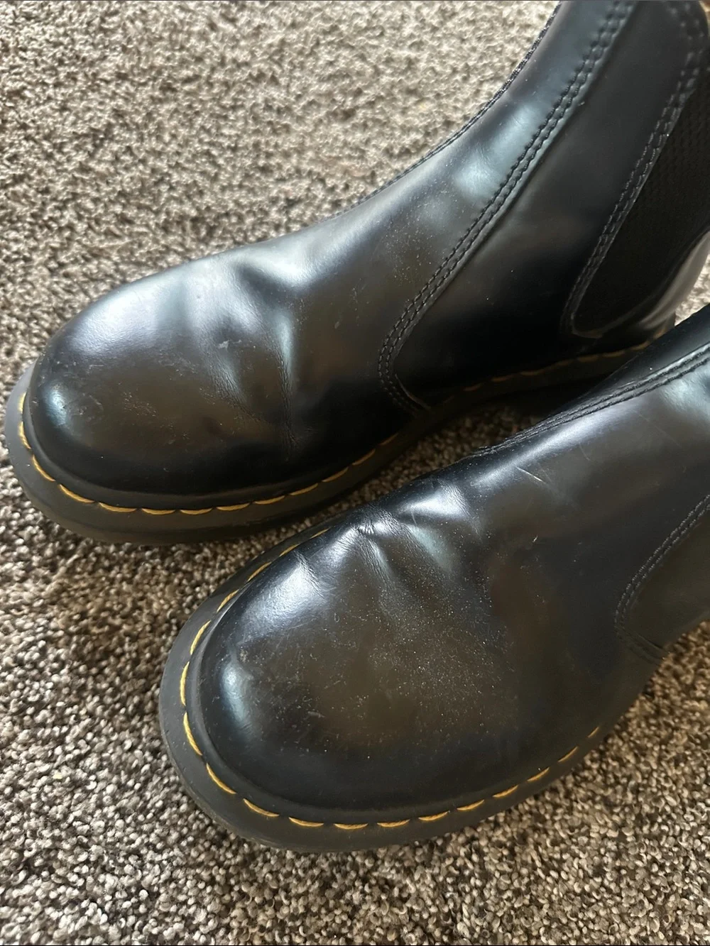 Dr. Martens Classic Black Leather Chukka Boots Unisex with Yellow Stitching